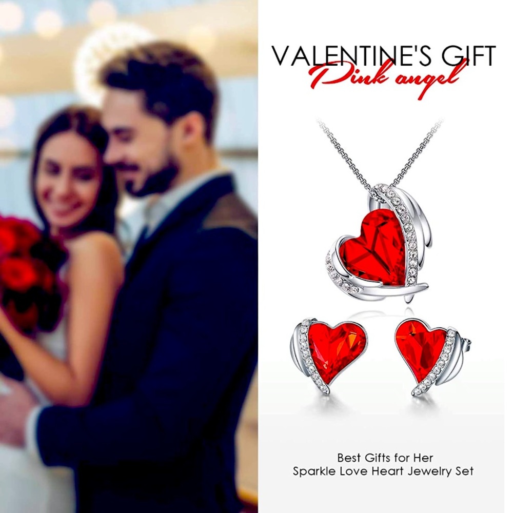 Love Heart Necklaces and Earrings Jewelry Set